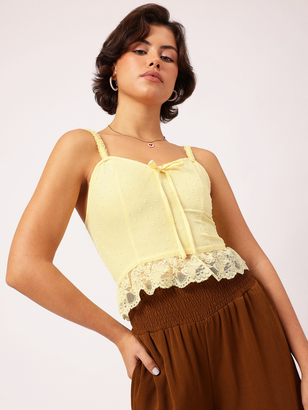 DressBerry Smoked Bow Detail Dobby Weave Top