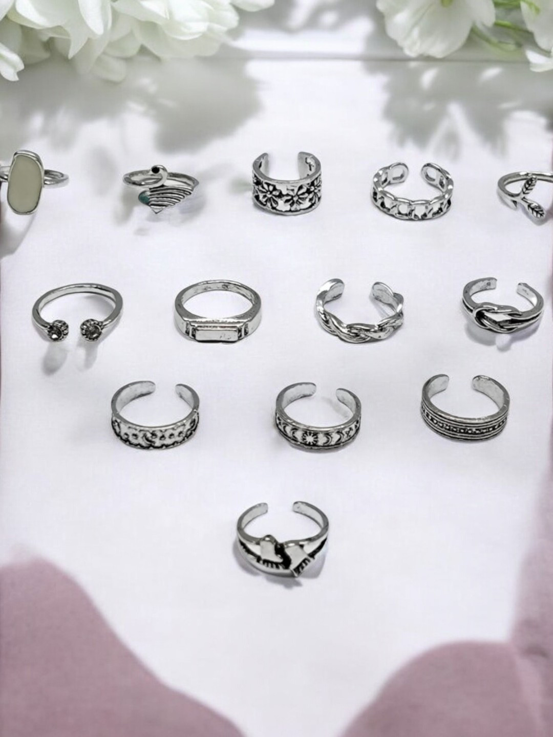 fabula Set of 7 Oxidised Bohemian Toe Rings