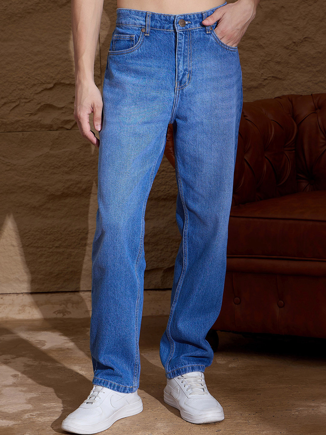 DENNISON Men Korean Light Fade Baggy Fit Pure Cotton Jeans