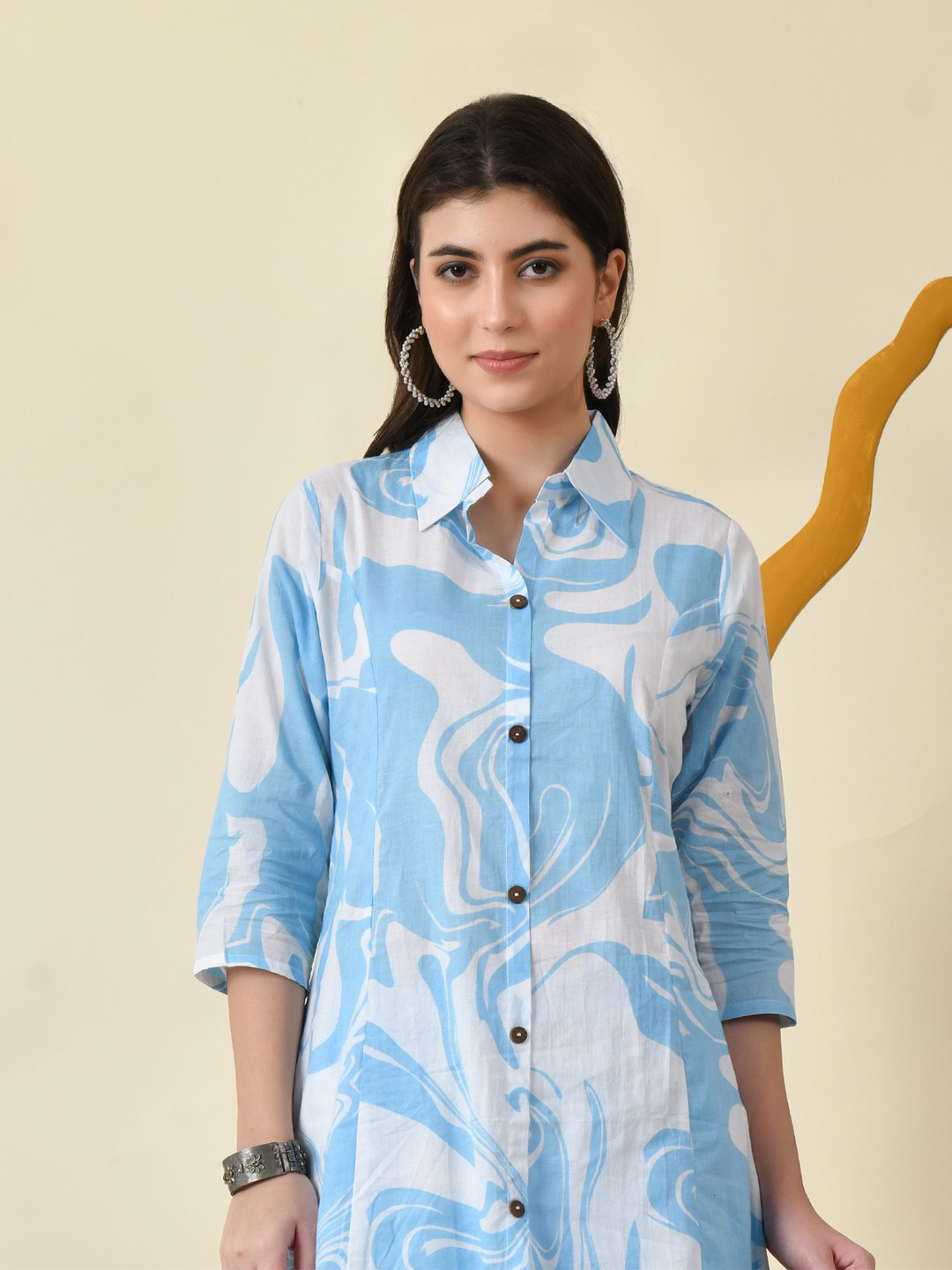 DORIYA Women Printed Collared Neck Tunic & Trousers Co-Ord Set