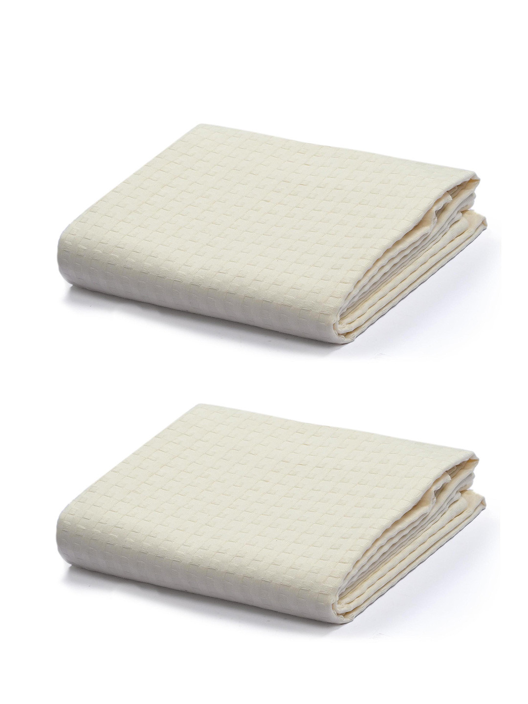 Saral Home White 2 Pieces Waffled Cotton Washable Sofa Cover Throws