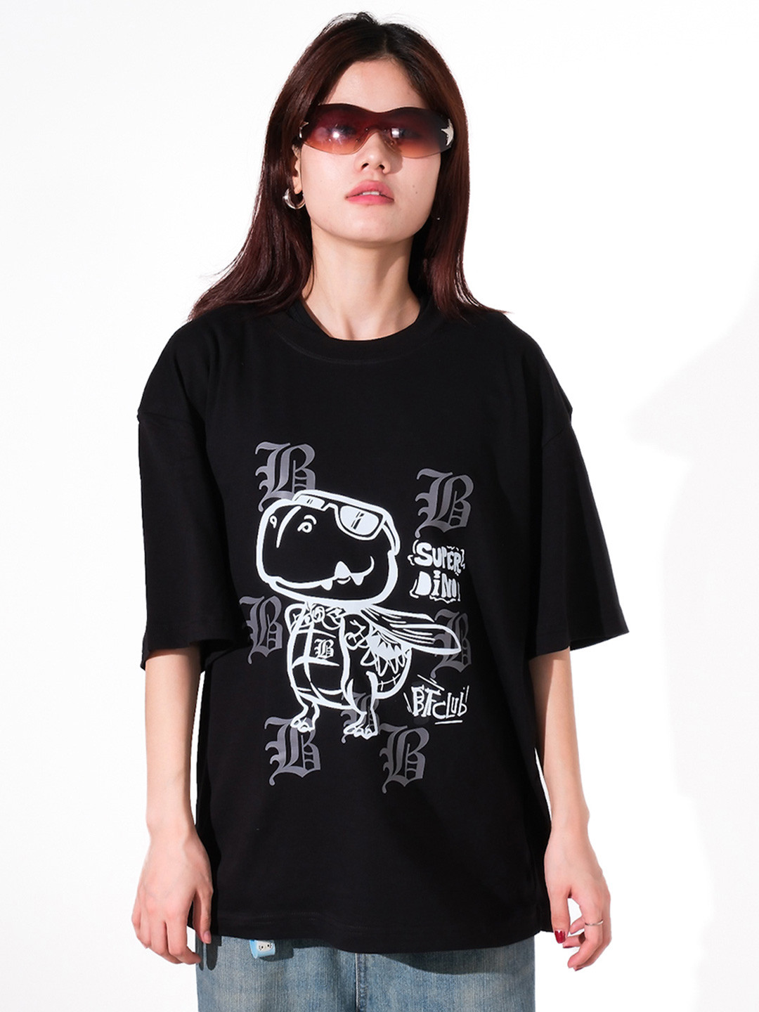 TheBTclub Men Super Dino Oversized XXS Oversized Drop-Shoulder T-shirt