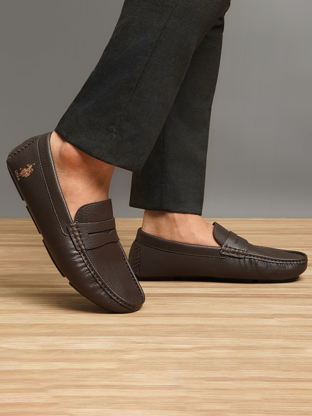 U.S. Polo Assn. Men PU textured loafers with Embroidery branding