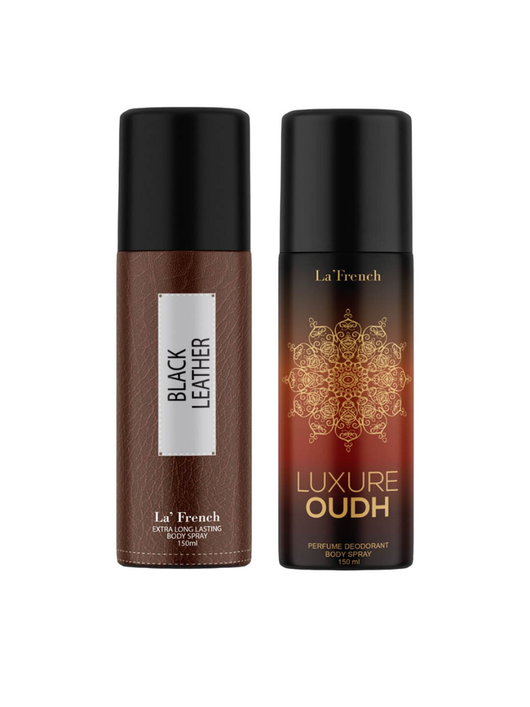 La French Men Set Of 2 Luxure Oudh & Black Leather Body Deodorant Spray - 150 ml Each