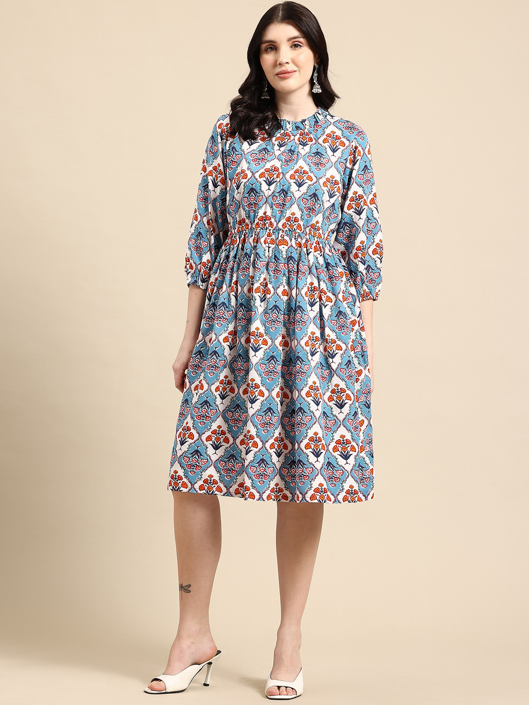 A&K Printed Fit & Flare Ethnic Dresses