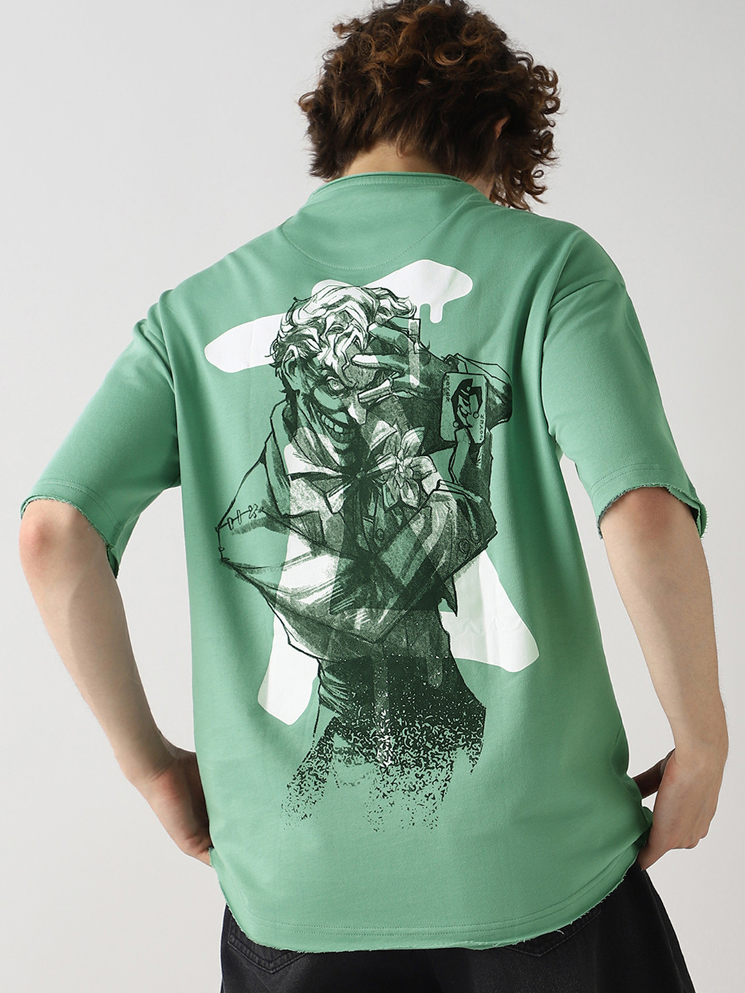 Bewakoof Heavy Duty 1.0 Men Granite Green Joker Card Graphic Printed Oversized T-shirt