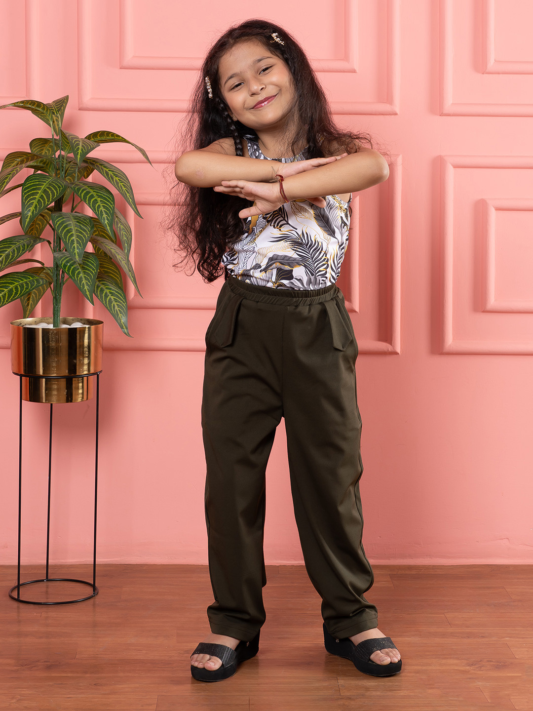 BEBE UNICORN Girls Printed Halter Neck Top With Trousers