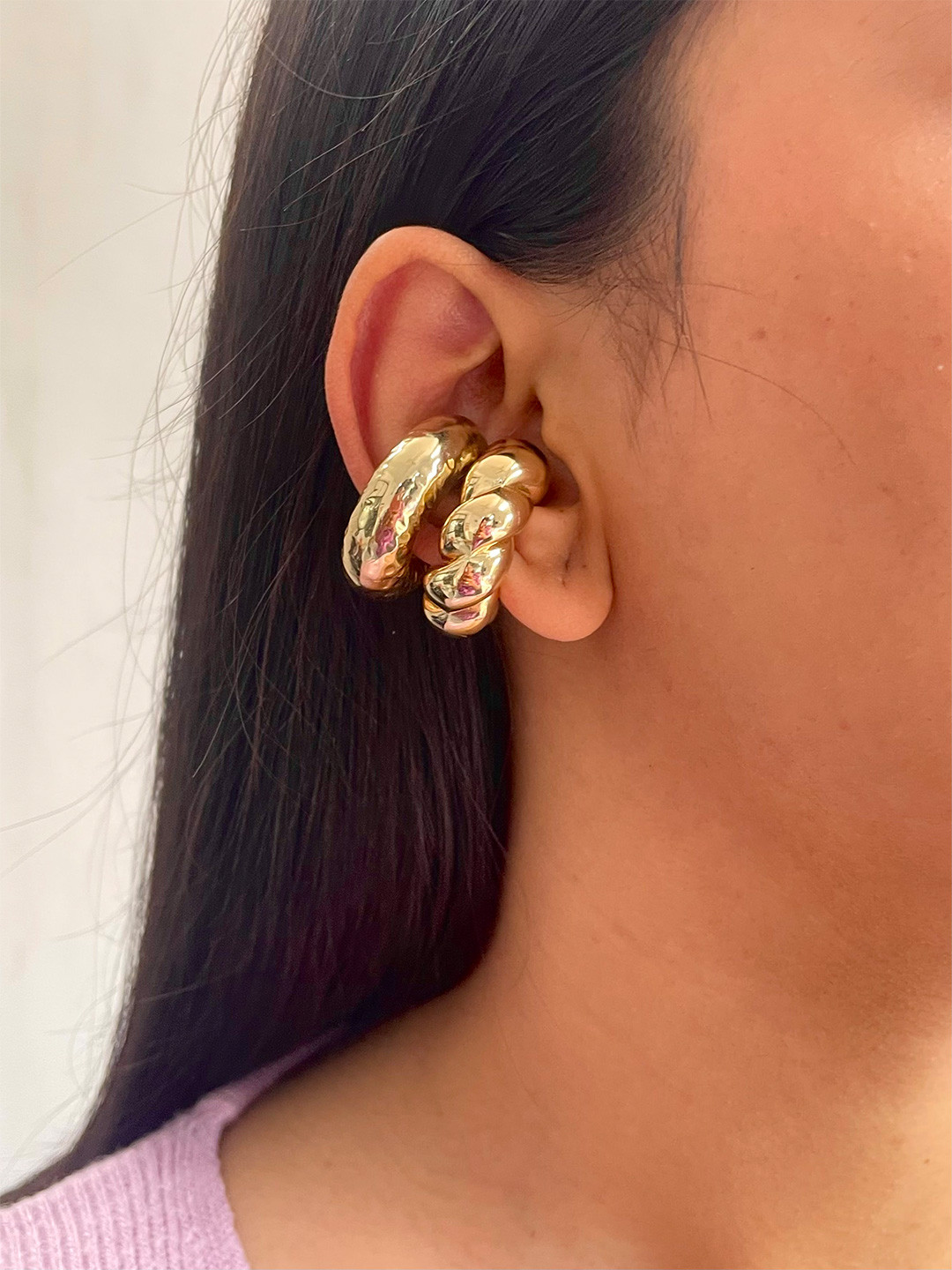 ISHKAARA Gold Plated Textured And Twisted Ear Cuffs