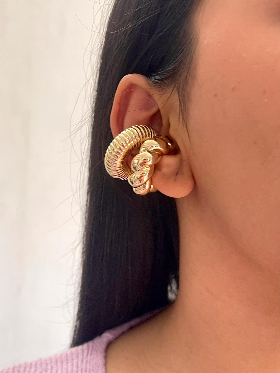 ISHKAARA Gold Plated Twisted With Spiral Stack Ear Cuffs