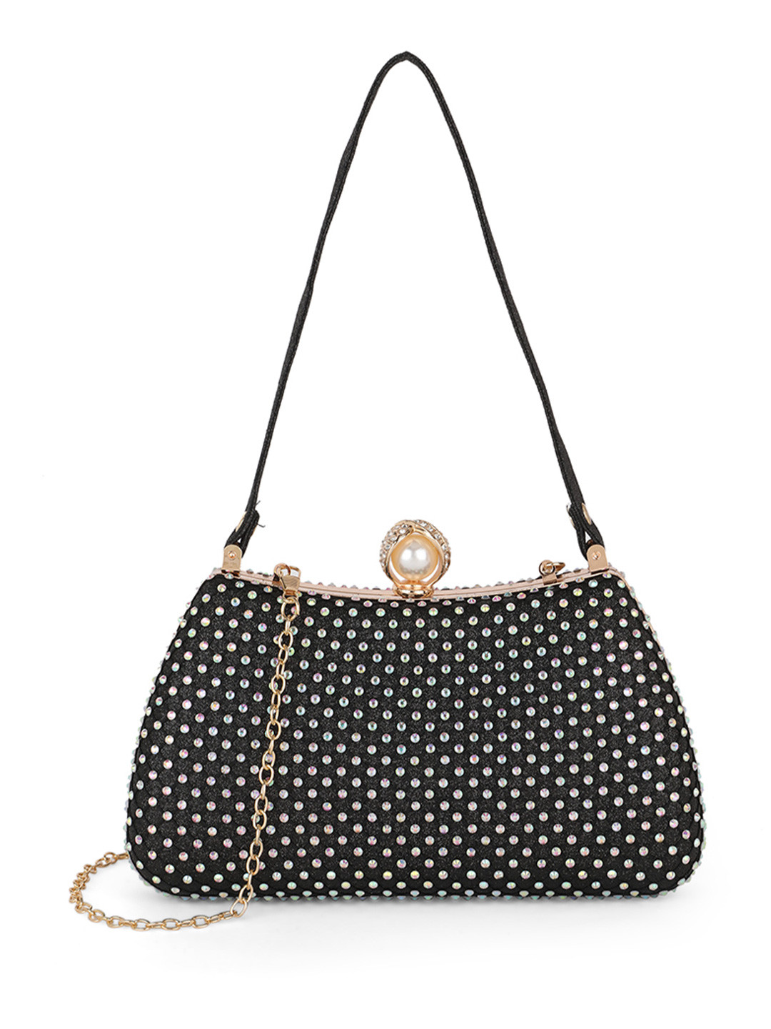 Globus Women Single Handle Curve Shape Party Clutch With Detachable Chain Strap