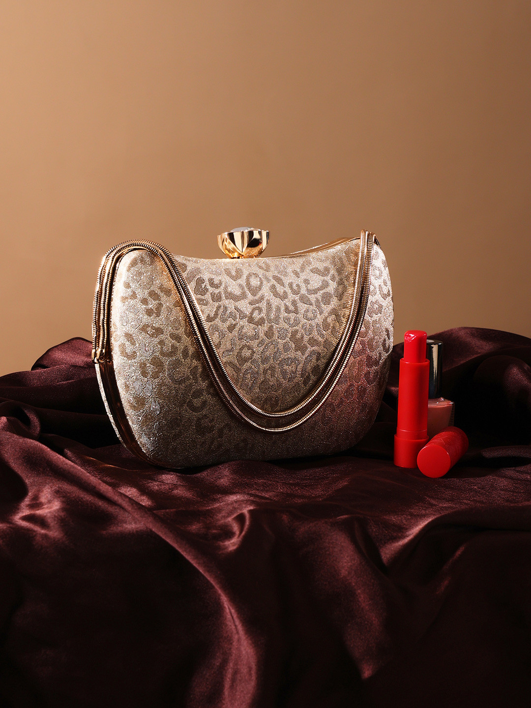 Globus Animal Print Single Handle Boat Shape Party Clutch With Detachable Chain Strap