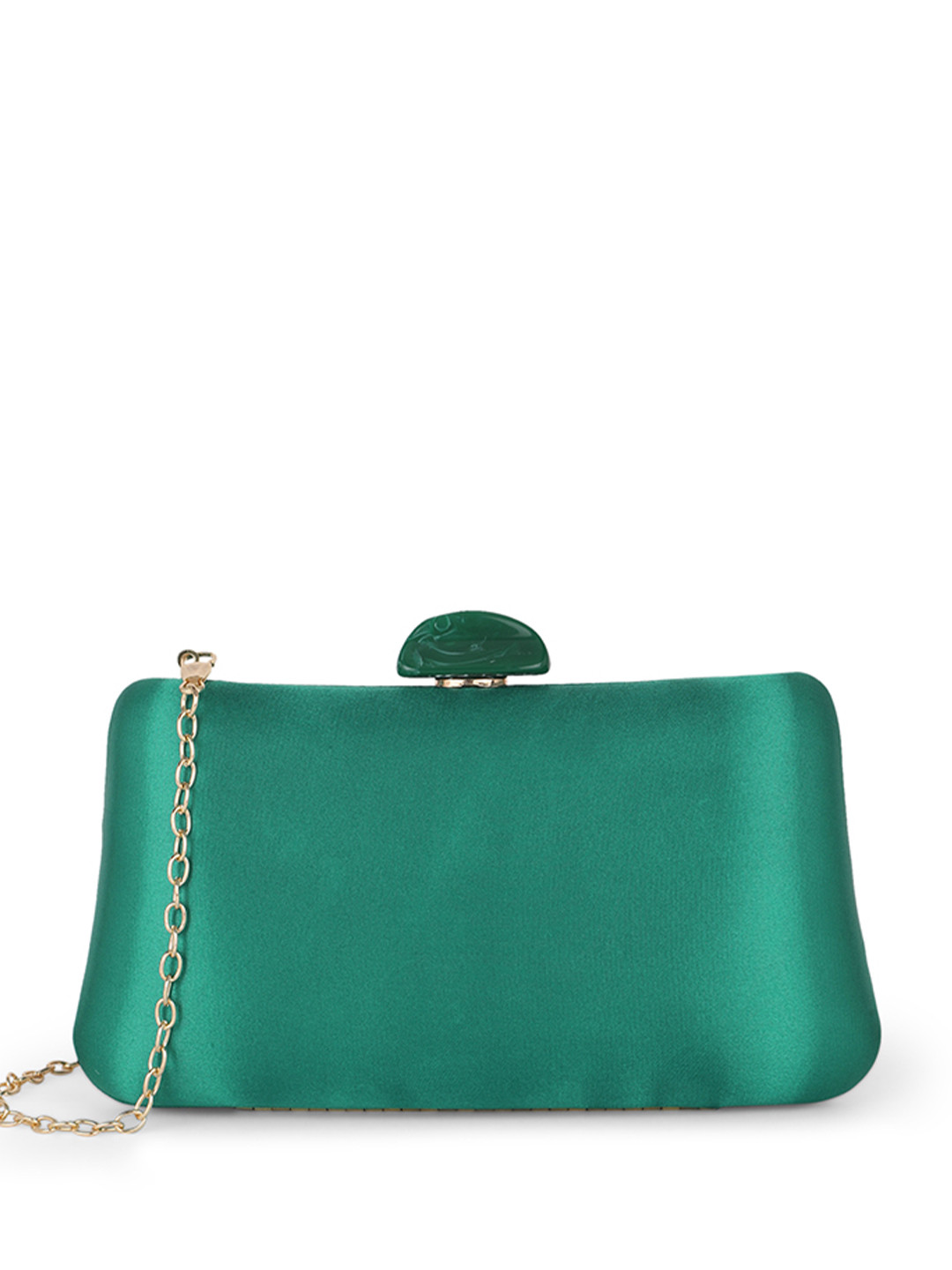 Globus Women Sea Green Shiny Rectangular Party Clutch With Detachable Chain Strap