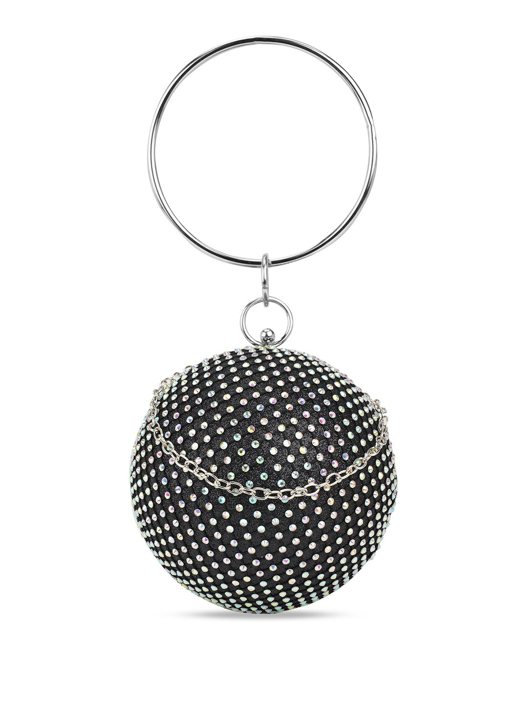 Globus Embellished Bangle Handle Circle Party Handheld Bag With Detachable Chain Strap
