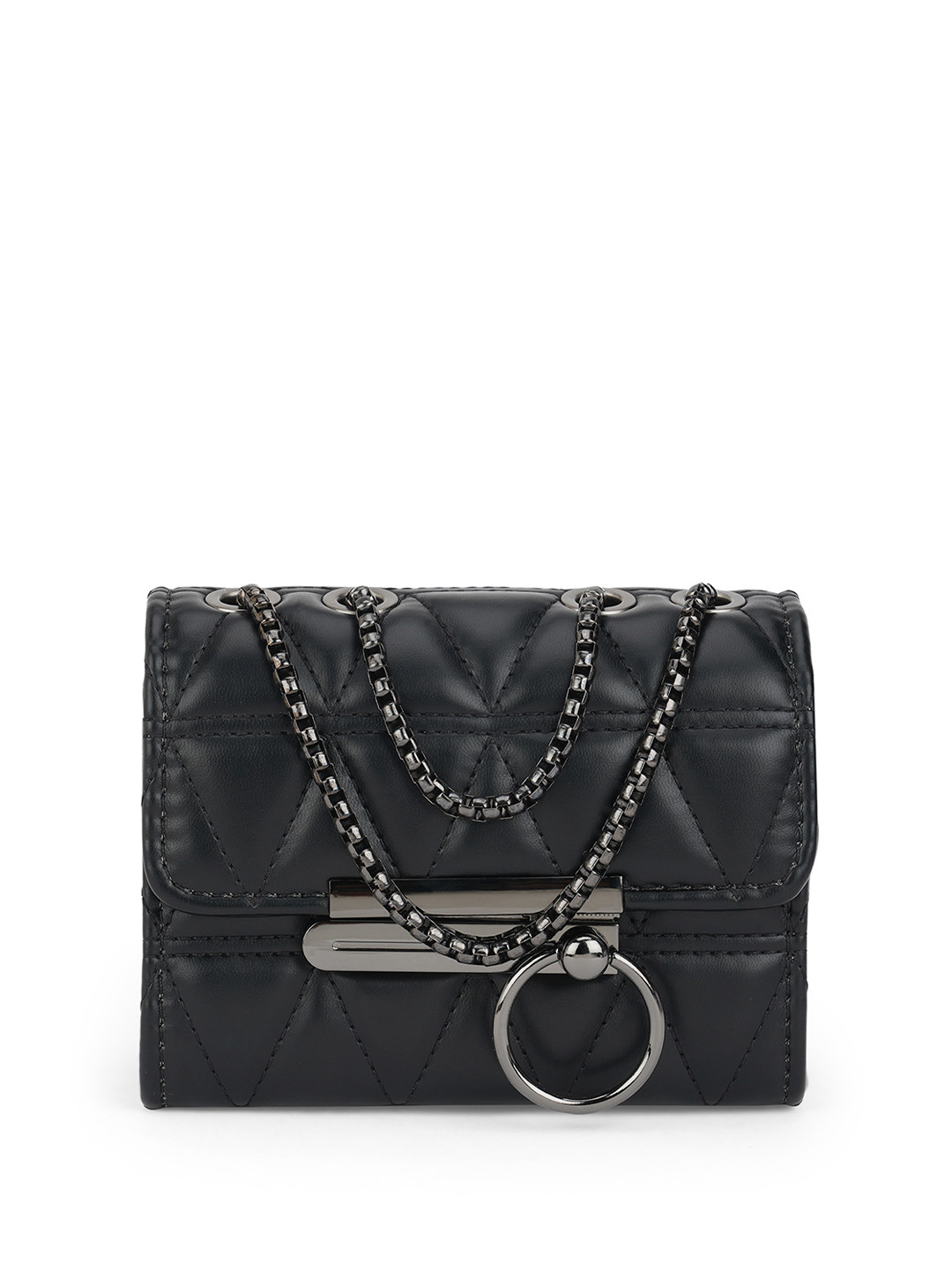 Globus Women Quilted Small Sling Bag With Gunmetal Chain Strap