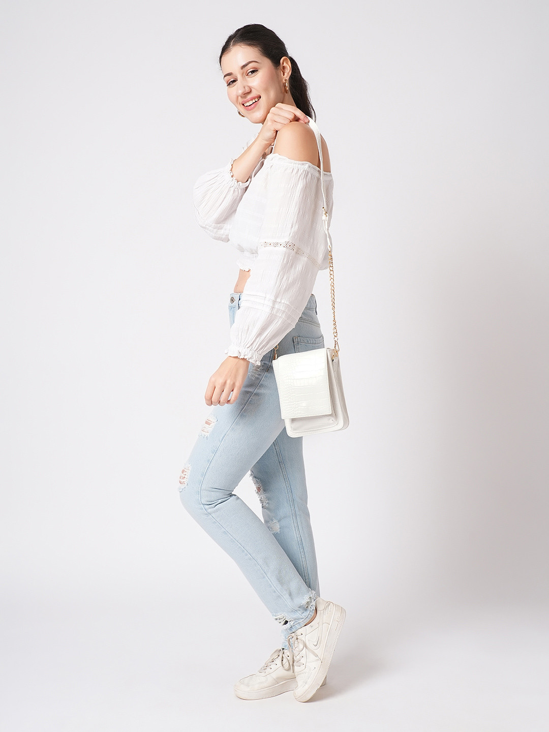 Globus Women Textured Small Rectangular Sling Bag With Detachable Strap