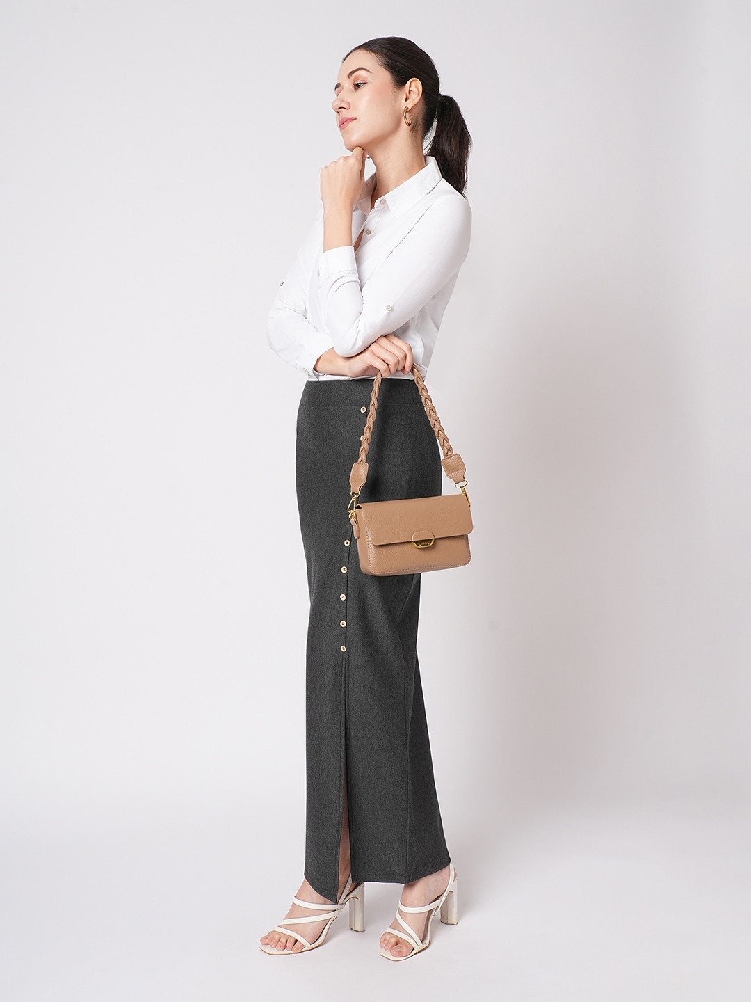 Globus Women Textured Braided Handle Party Shoulder Bag With Detachable Strap