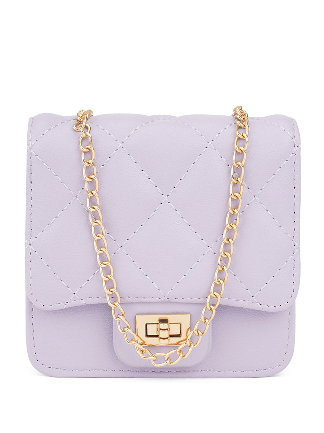 Globus Women Puffed Quilted Small Square Party Sling Bag With Detachable Chain Strap