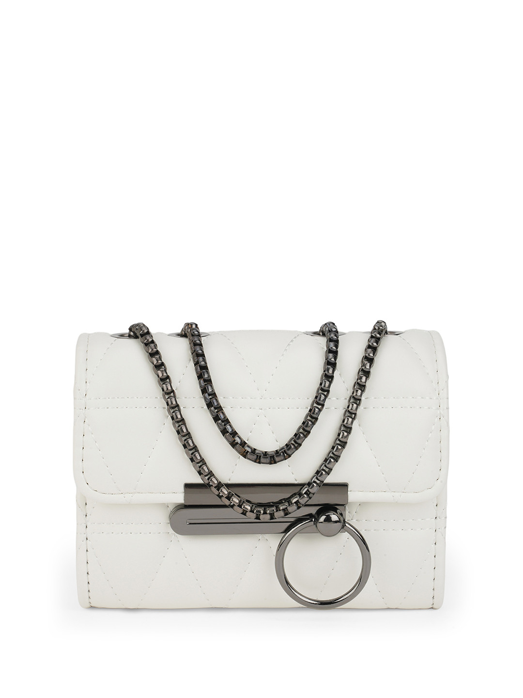 Globus Women Puffed Quilted Small Rectangular Party Sling Bag With Gunmetal Chain Strap