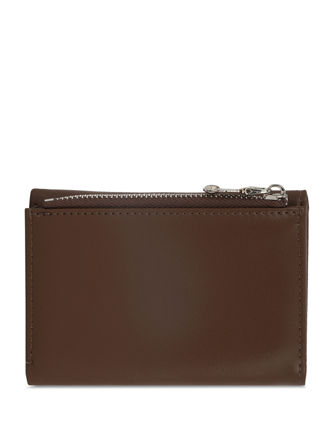 Globus Women Brown Textured Tri-Fold Wallet With Zip Coin Pocket