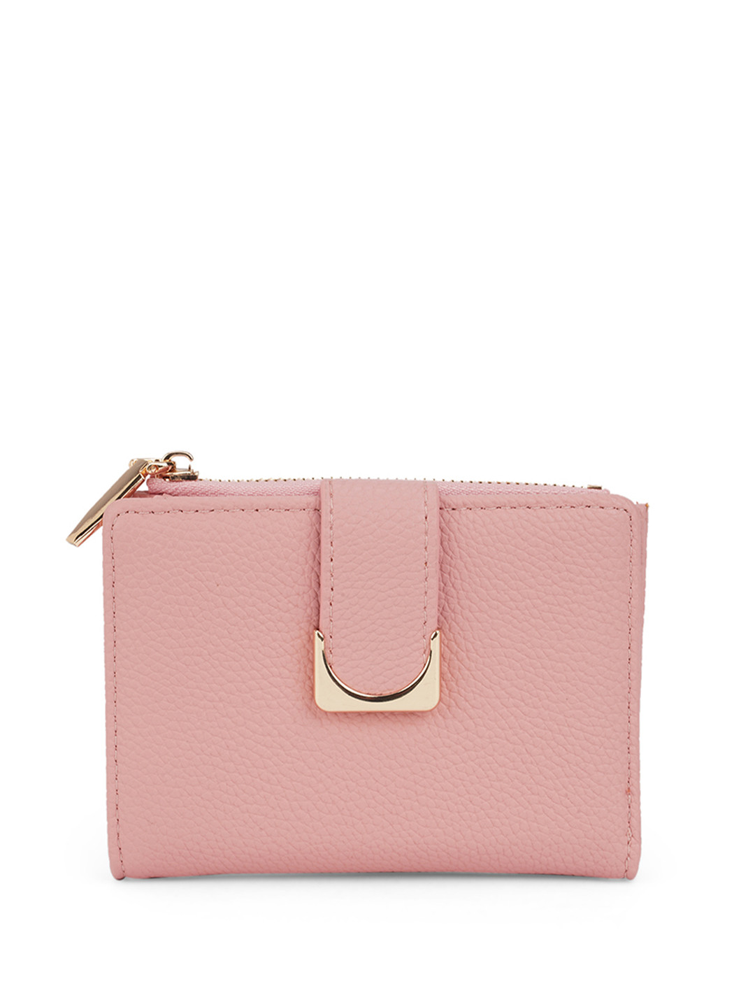 Globus Women Pink Textured Bi-Fold Wallet With Zip Coin Pocket
