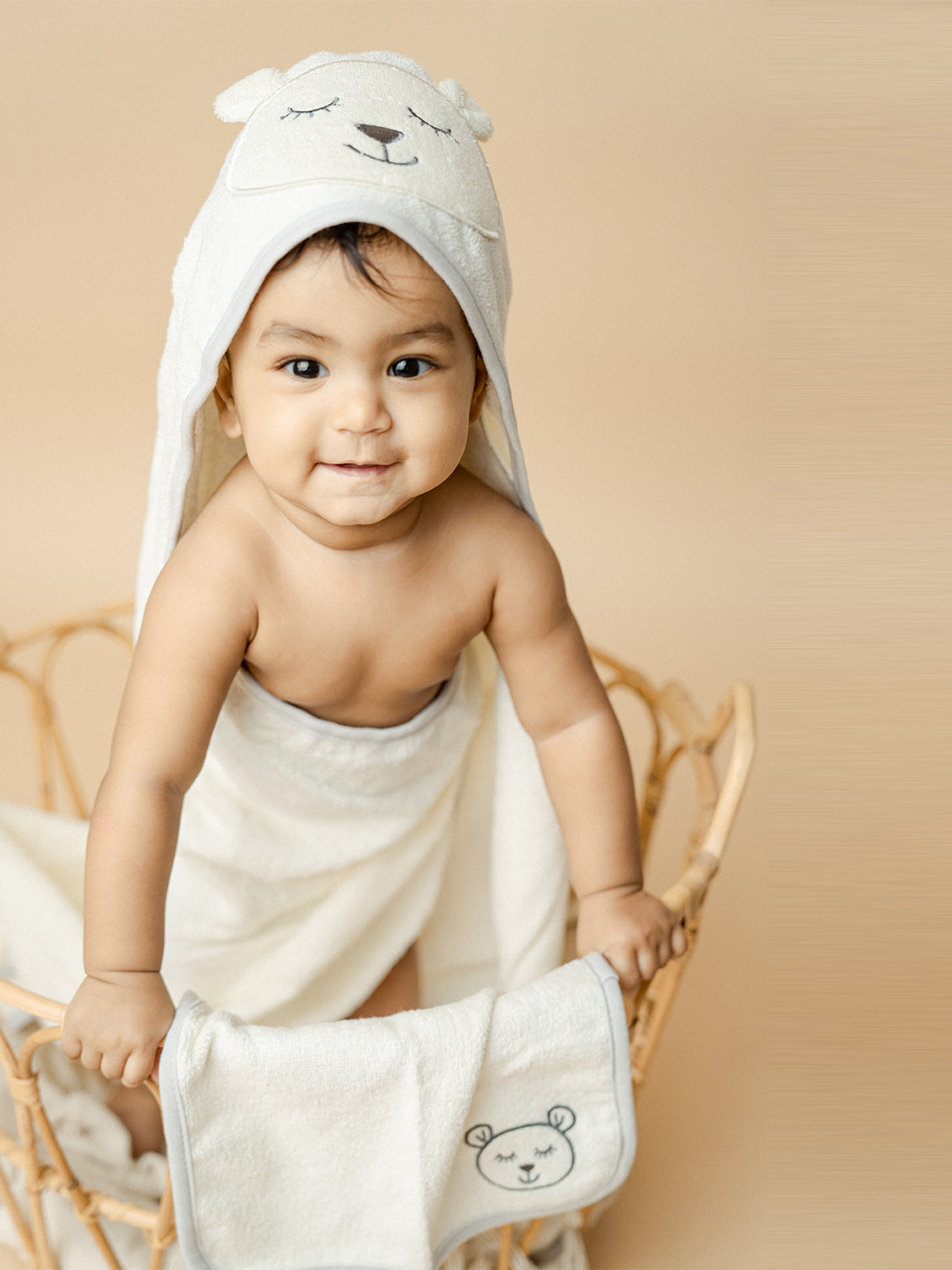 A Toddler Thing Beige Printed Terry Cotton 300 GSM Bath Towel