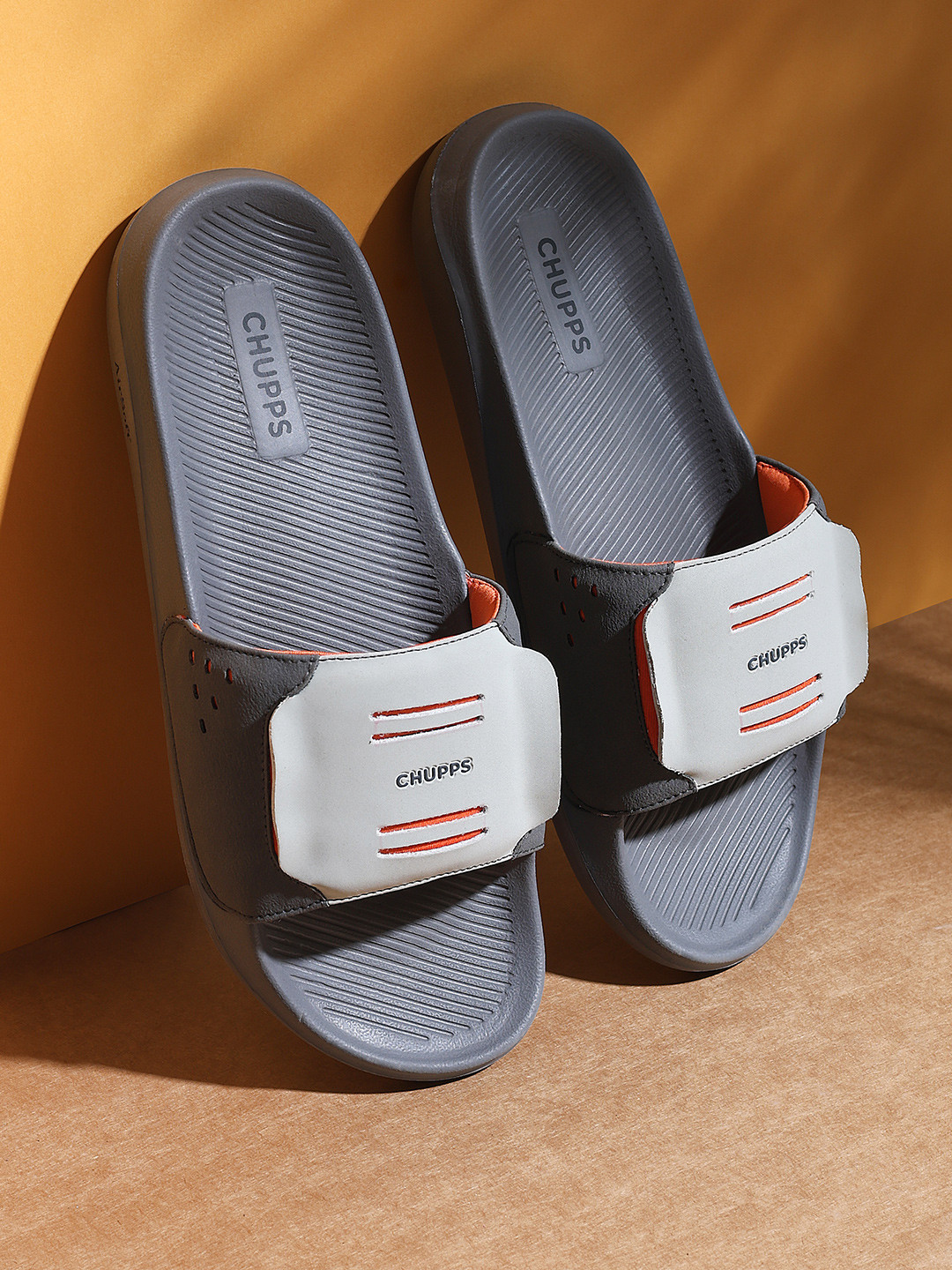 CHUPPS Mens Grey Orange Fly Doctor Ultra soft Ortho Slipper Flipflop