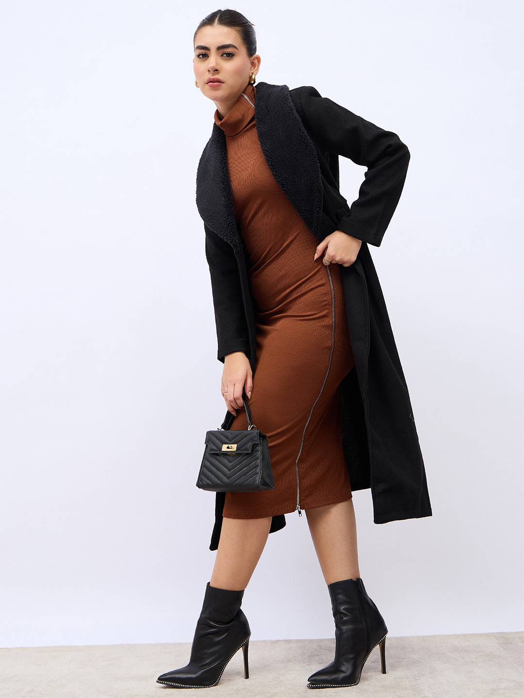 Women Regular Fit Midi Faux Fur Coat