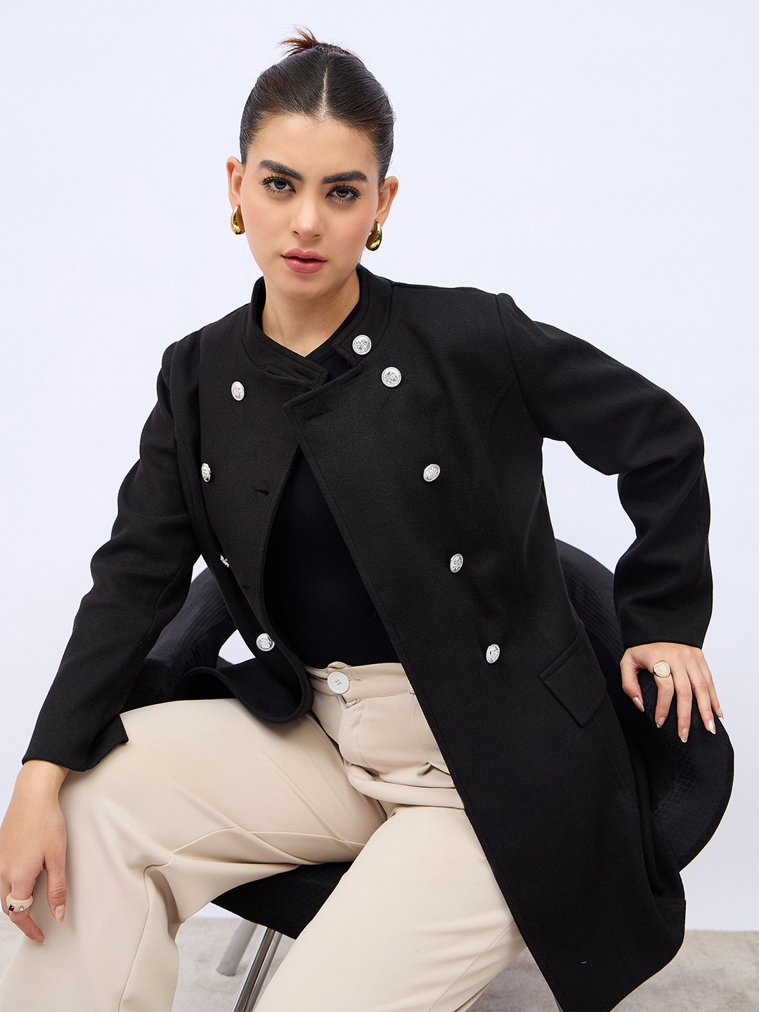 Styli Women Long Line Double Breatsed Coat