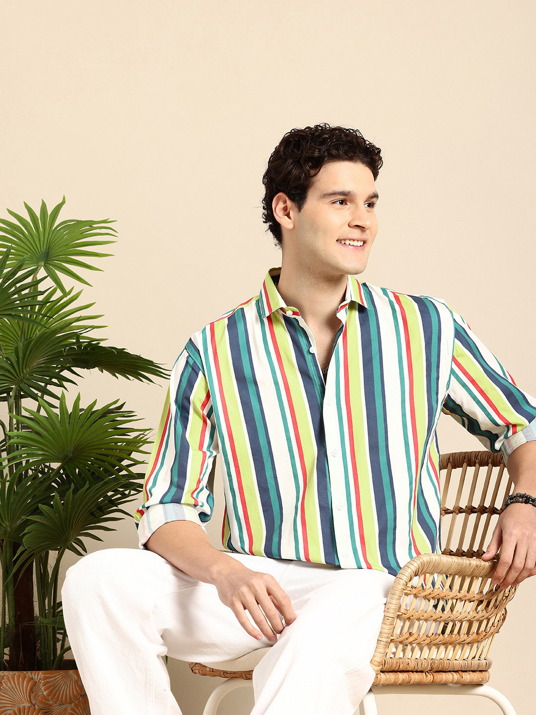 Mast & Harbour Candy Striped Relaxed Fit Casual Shirt