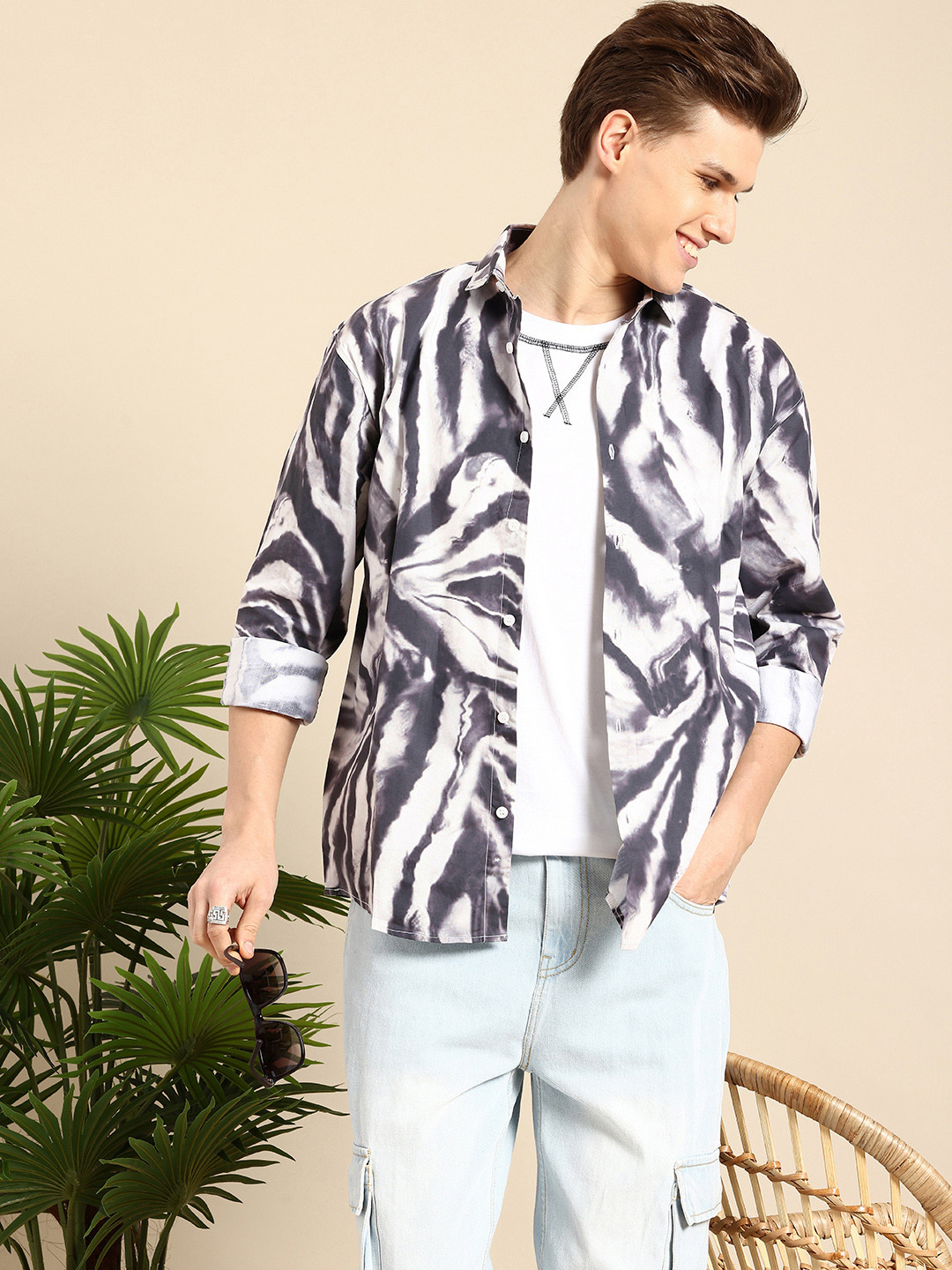Mast & Harbour Tie and Dye Drop-Shoulder Sleeves Relaxed Fit Pure Cotton Casual Shirt