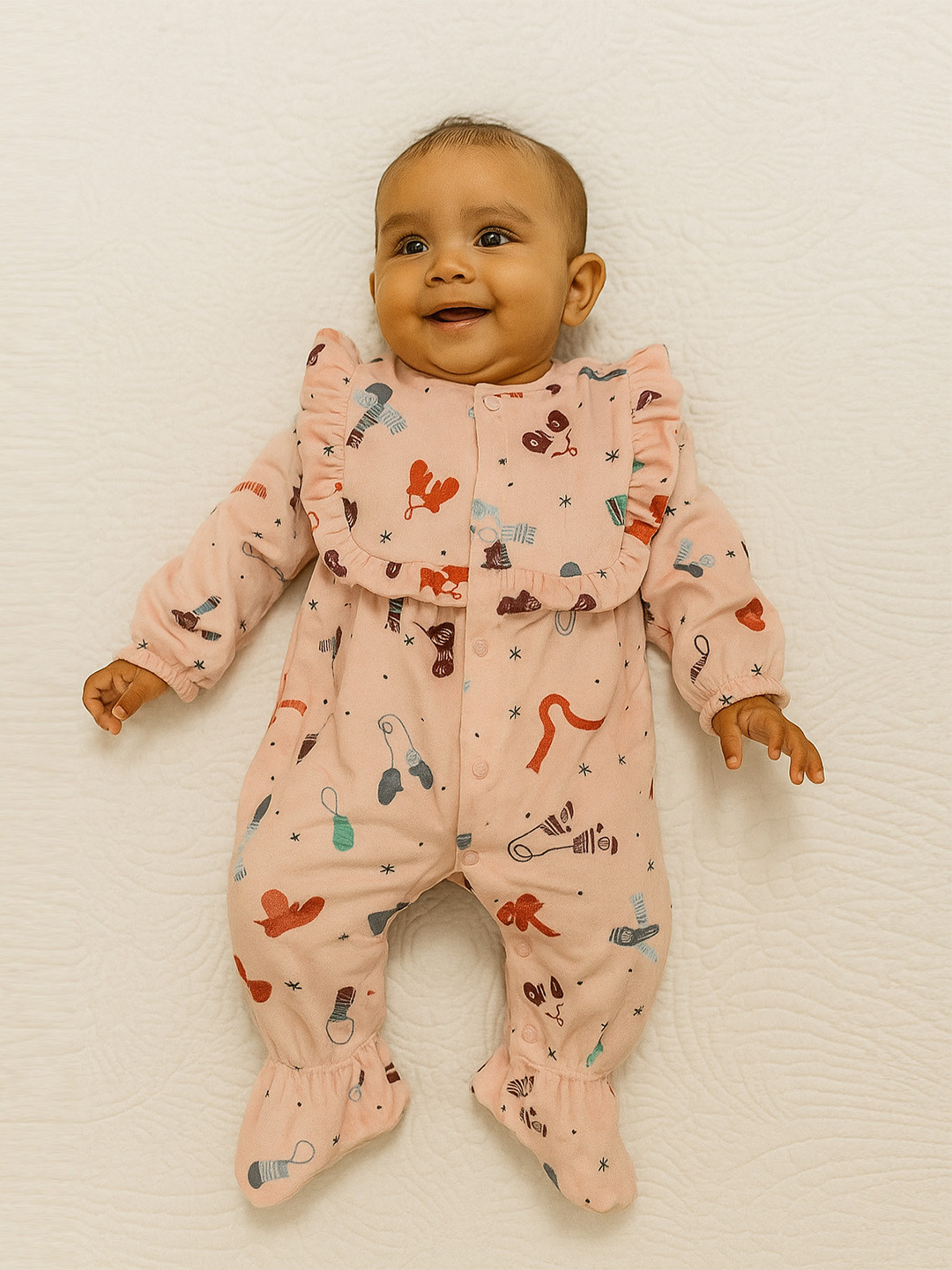 MeeMee Infants Conversational Printed Velour Romper Suit