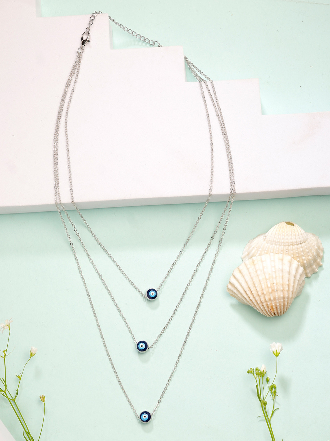 NVR Silver-Plated Evil Eye Layered Chain