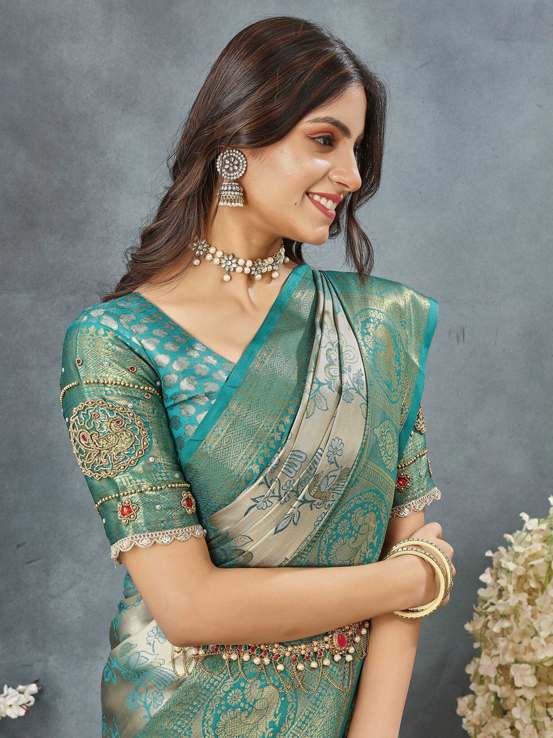 Tankori Floral Woven Design  Dharmavaram Saree