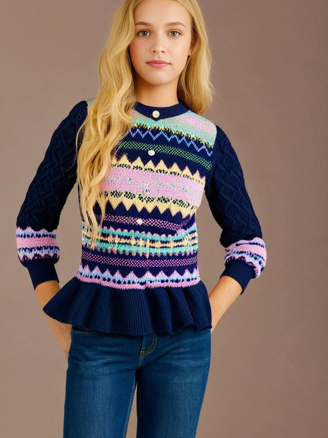 Cherry Crumble Girls Abstract Printed Cardigan