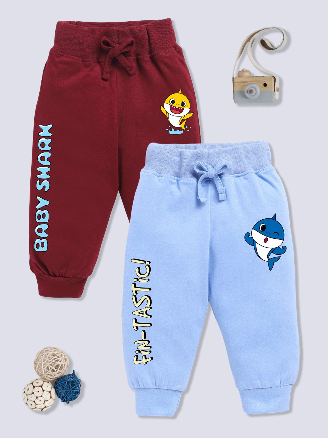 YK X Minute Mirth Infant Girls Pack of 2 Baby Shark Printed Pure Cotton Joggers