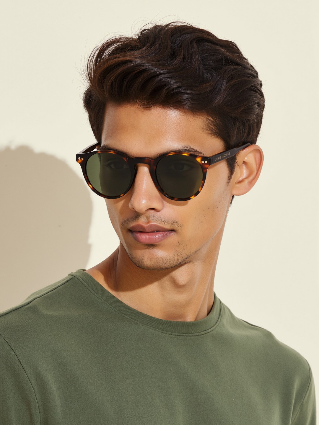 John Jacobs Unisex Round Sunglasses with Polarised and UV Protected Lens 220521-Green