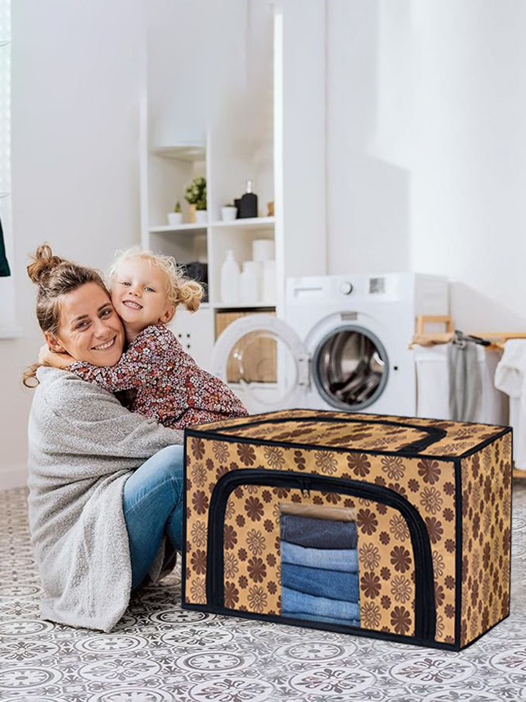 Urban Choice Beige & Brown Floral Printed Metal Storage Organisers