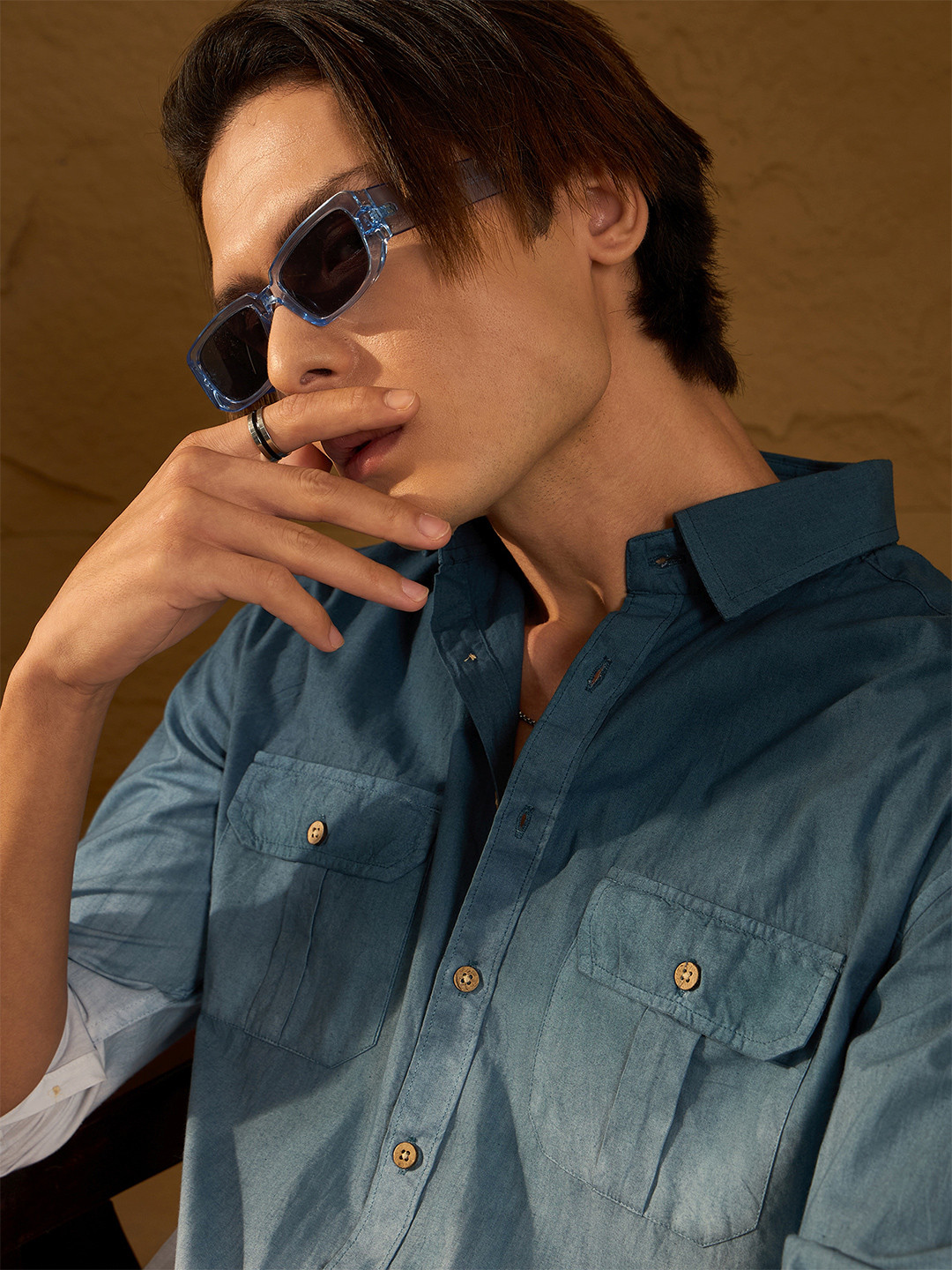 DENNISON Double Pocket Drop Shoulder Oversized Ombre Shirt