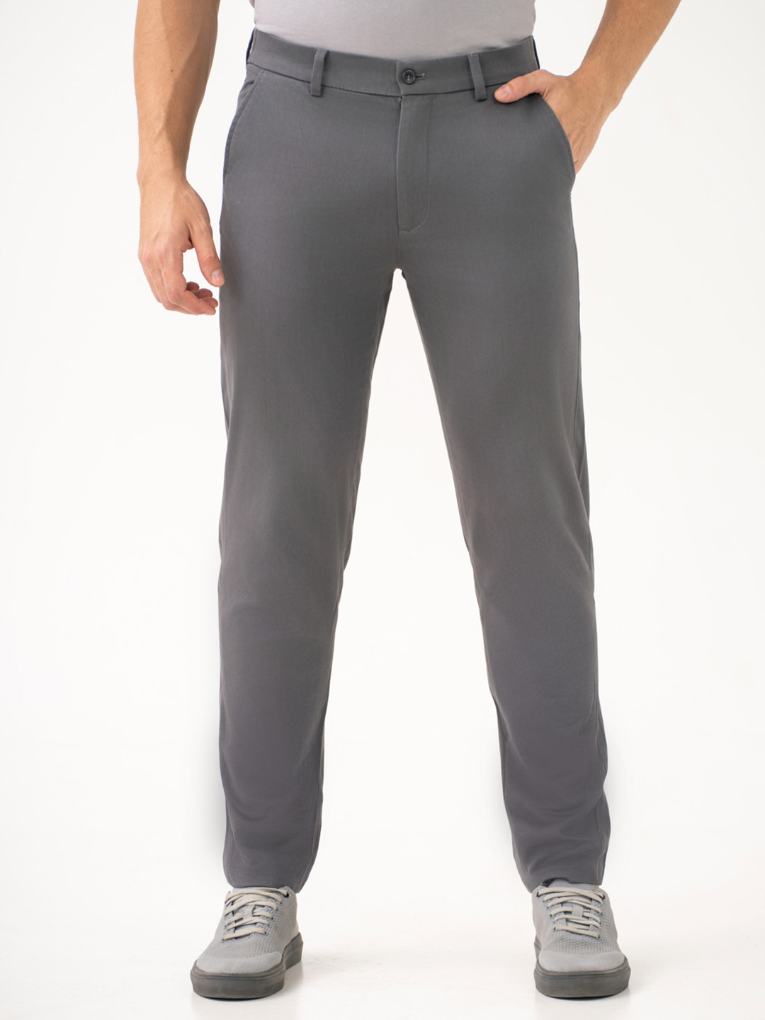 The Pant Project Men Spanish Grey Slim-Fit Stretchable Cotton Chinos