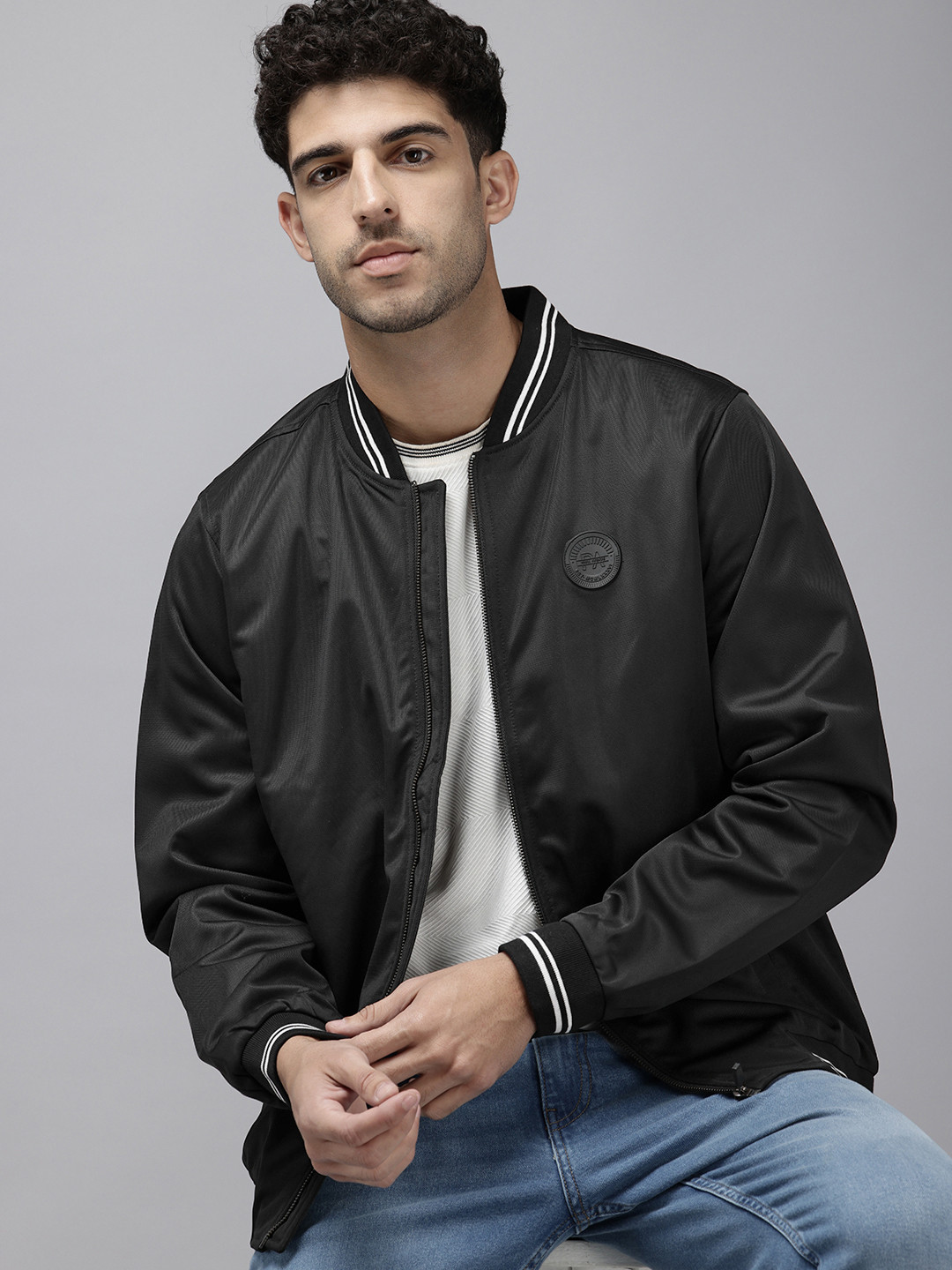 Park Avenue Mandarin Collar Slim Fit Varsity Jacket