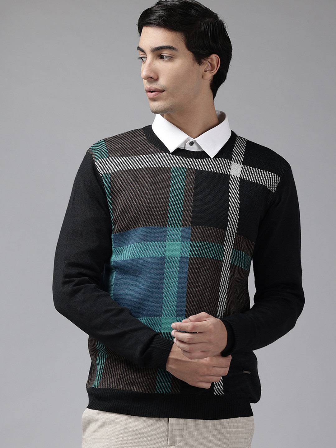 Park Avenue Self Design Checked Sweater