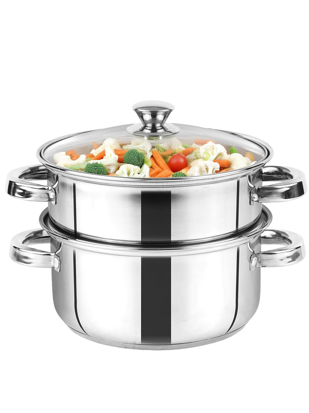 The Indus Valley Silver-Toned Induction Base Stainless Steel Steamer 2 Tier