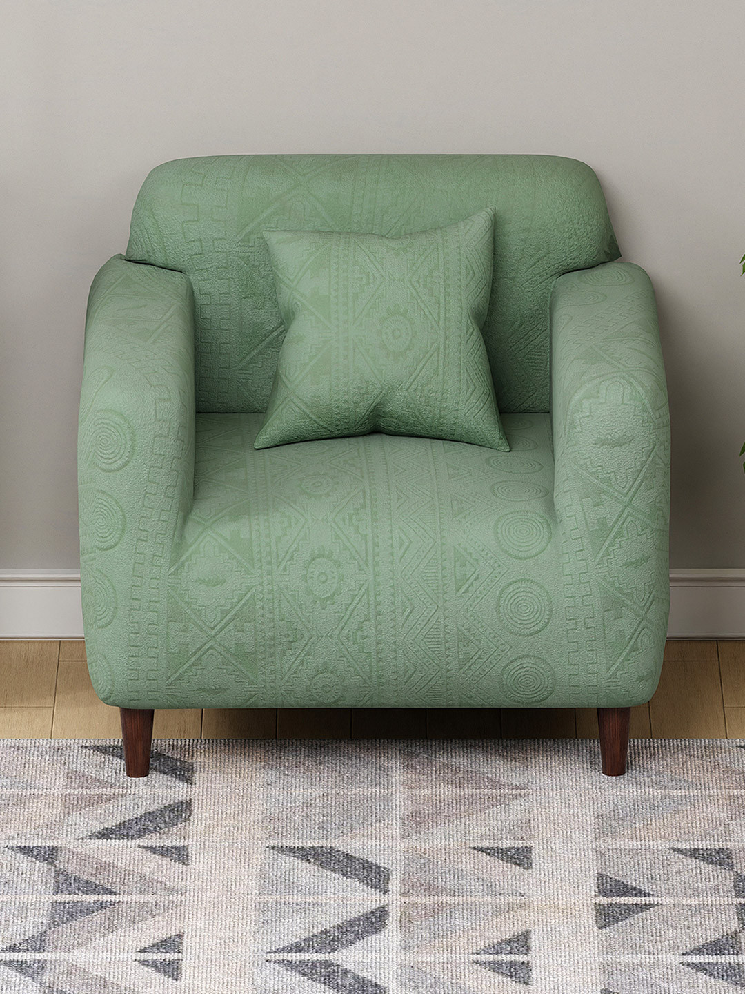 Lukzer Green Printed Sofa Cover With Arms