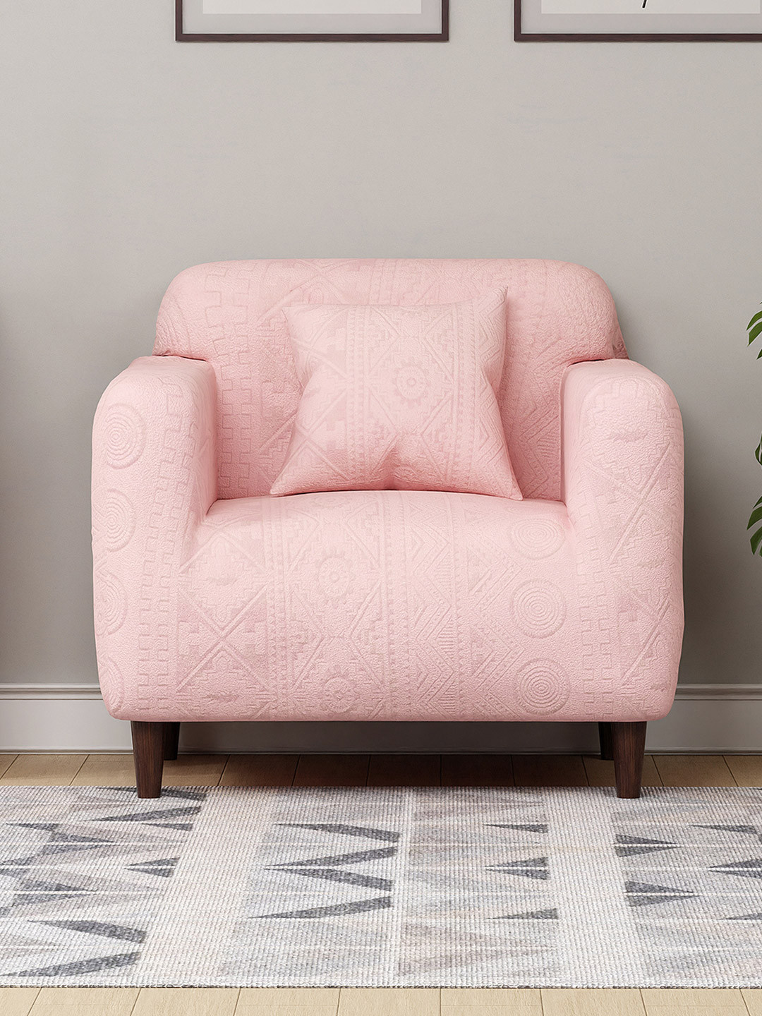 Lukzer Pink Printed Sofa Cover With Arms