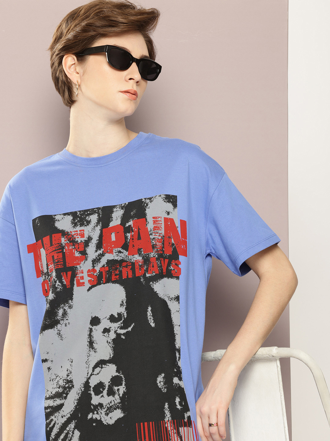 Kook N Keech Printed Drop-Shoulder Sleeves  OversizedT-shirt