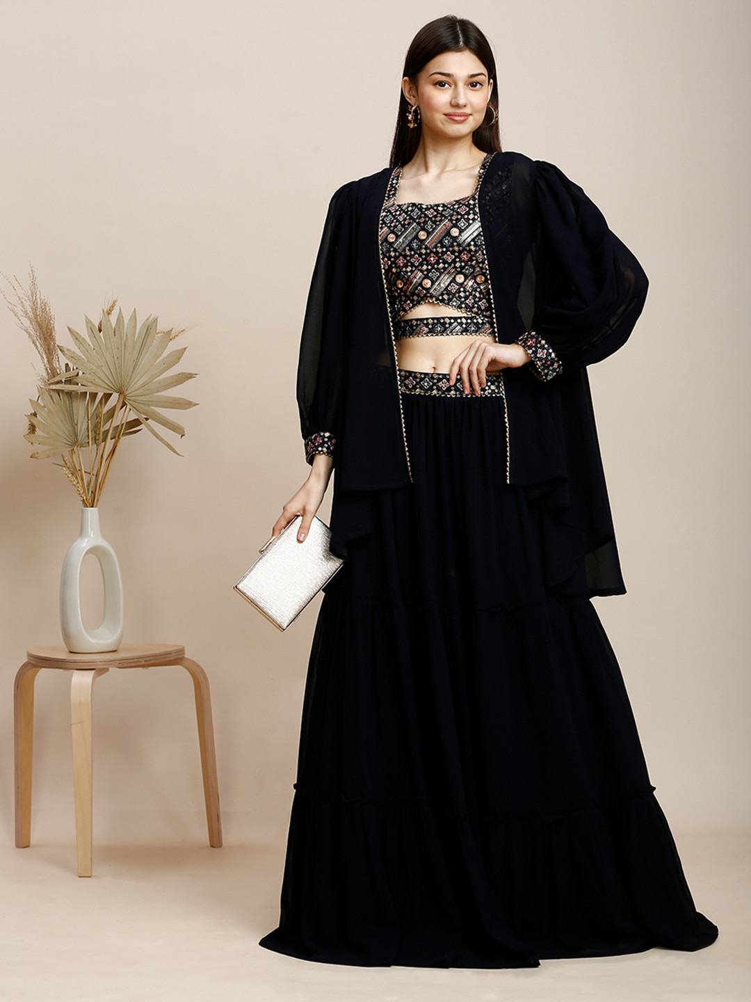 MADHURAM Embroidered Sequinned Ready to Wear Lehenga Choli With Shrug