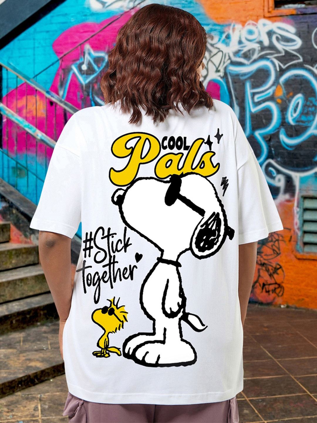 Bewakoof Plus Women Plus Size Peanuts Graphic Printed Round Neck Cotton Oversized T-shirt