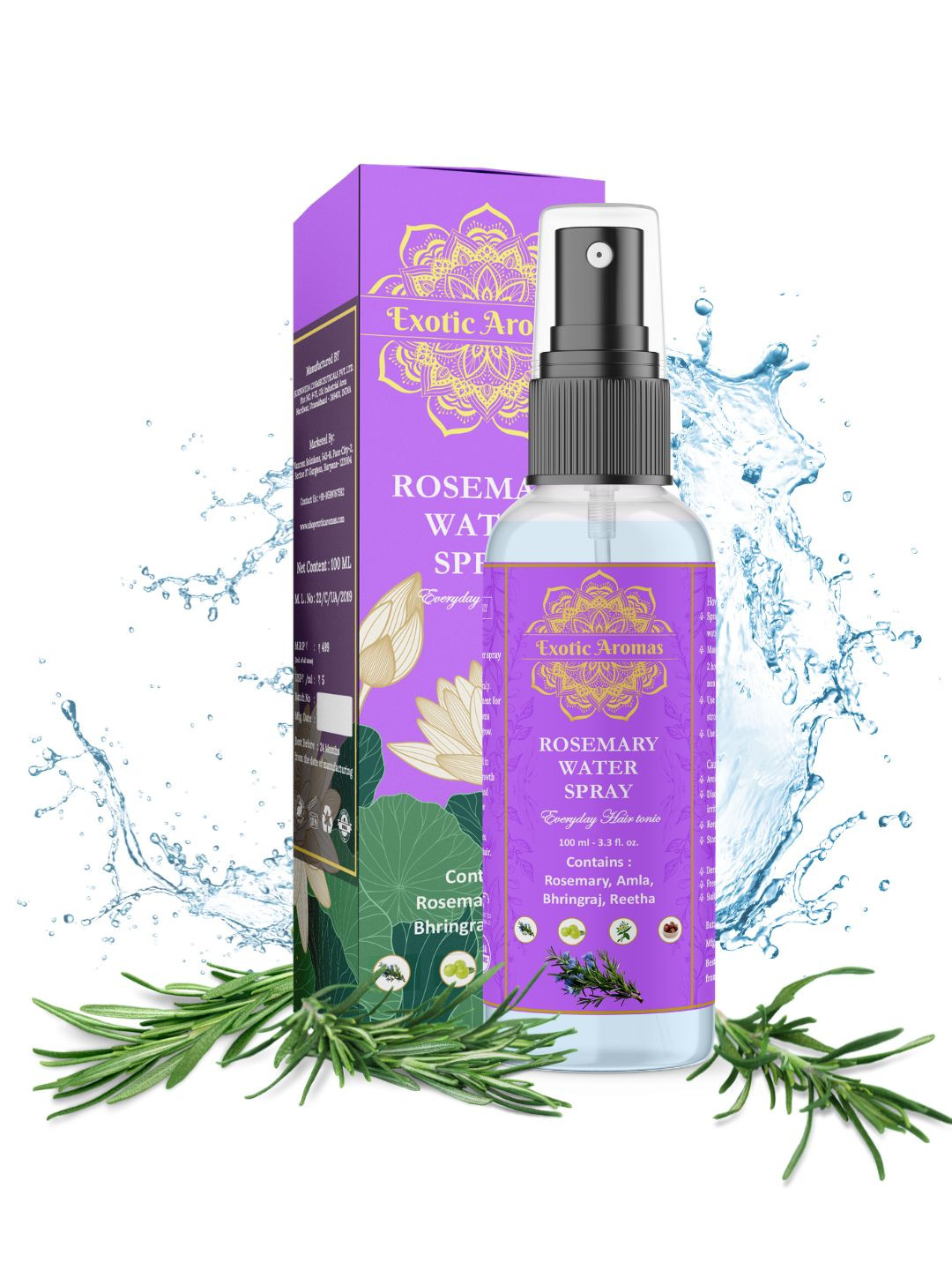 EXOTIC AROMAS Rosemary Water Spray For Stronger Hair - 100 ml