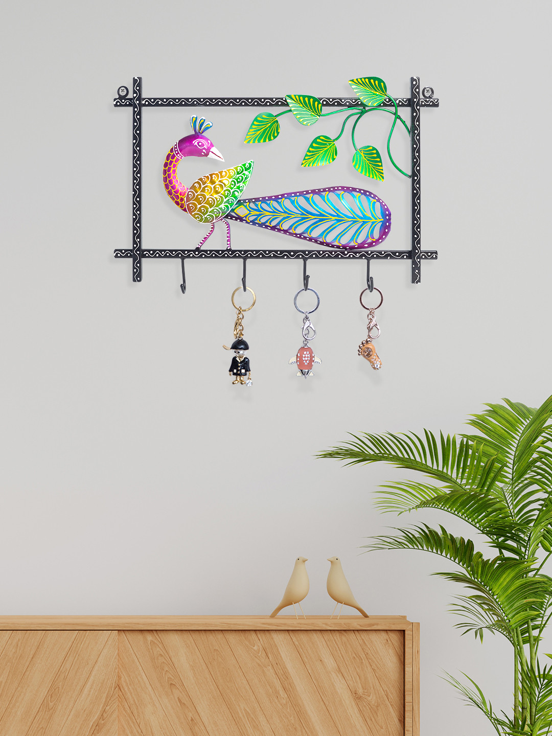 Golden Peacock Pink & Blue Textured 5 Knobs Key Holders