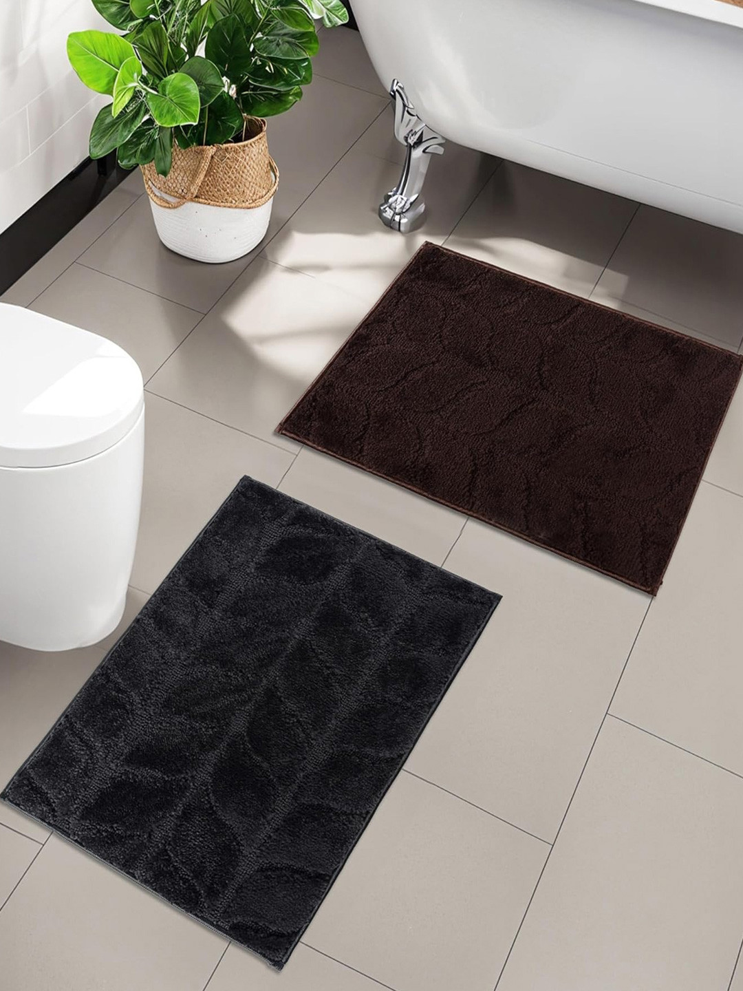 Kuber Industries Brown & Grey 2 Pieces Anti Skid Microfiber Outdoor Mats for Home Dormat